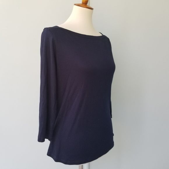 Talbots Navy Career Top Boat Neck Soft Cotton L - Picture 3 of 6
